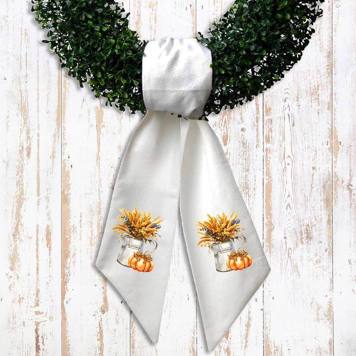 Fall Autumn Wheat Checkered Pumpkins Wreath Sash