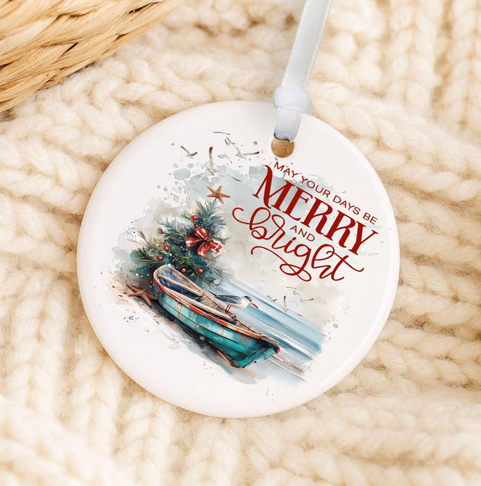 Coastal Christmas Beach Boat Ornament