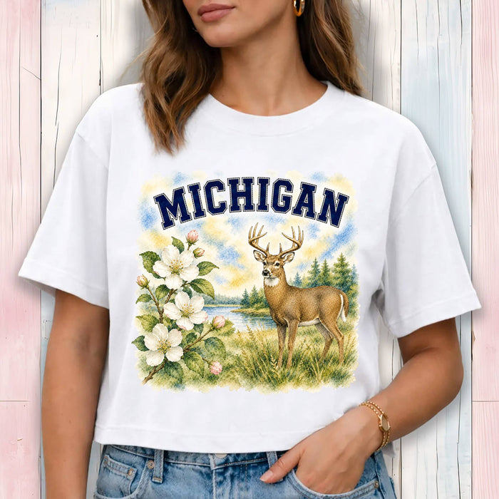 Michigan State Bird and Animal Cropped T-Shirt