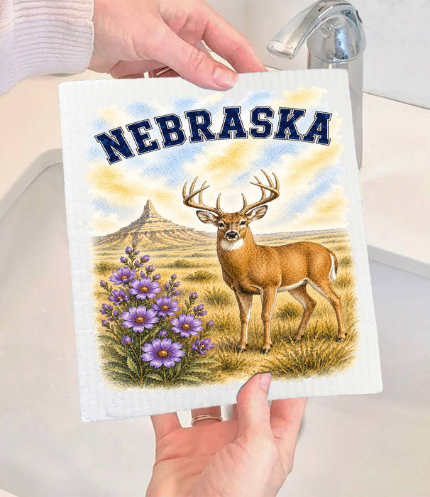 Nebraska State Bird and Animal Swedish Dishcloth