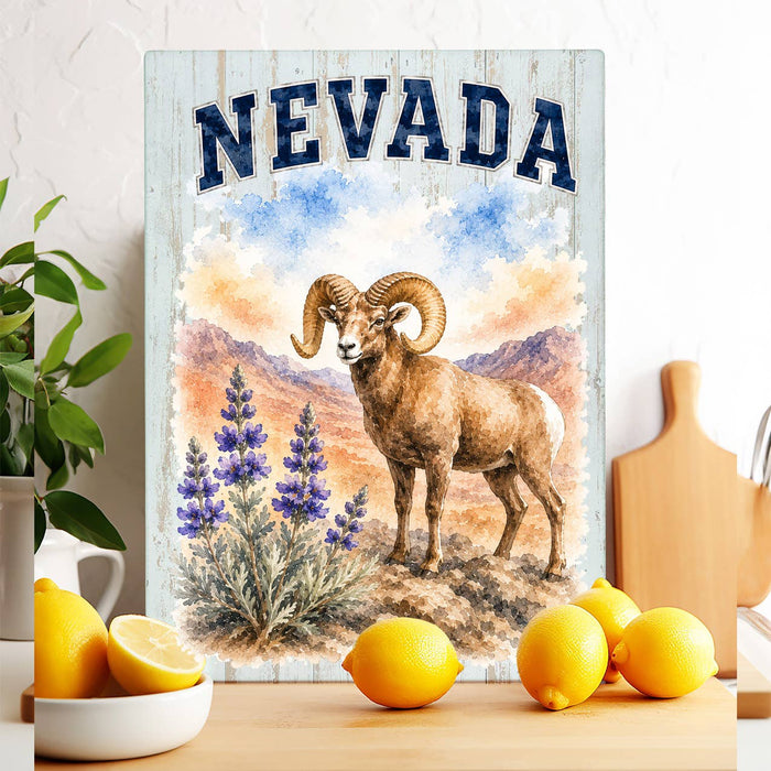 Nevada State Bird and Animal Glass Cutting Board