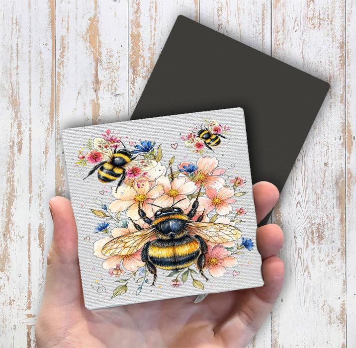 Watercolor Bees Flowers Magnet Fridge