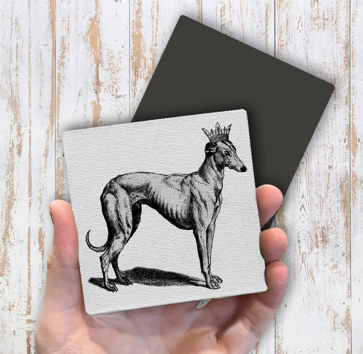 White Greyhound Dog Crown, Magnet Fridge