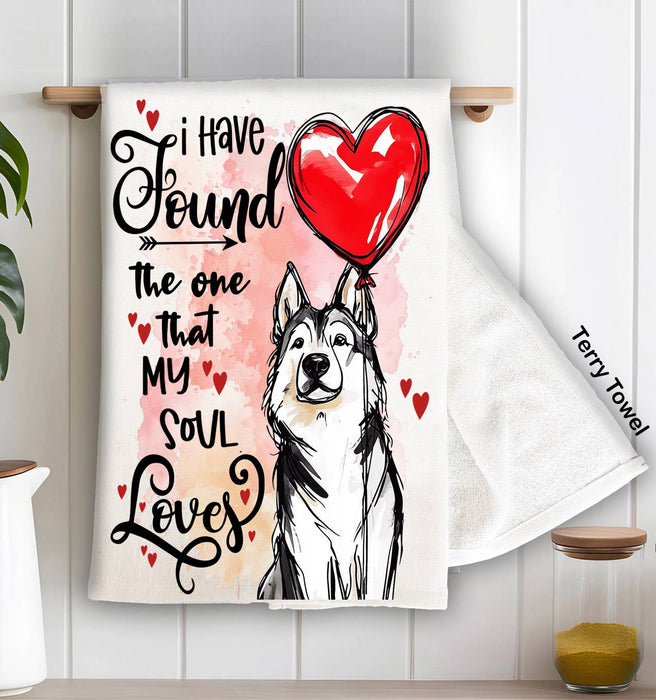 Dog Husky Found My Love Valentine Terry Towel