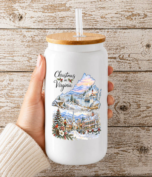Christmas in Virginia State Map Glass Cup