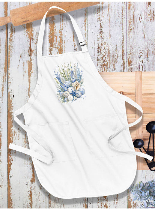 Coastal Blue Sea Shells Bouquet Apron