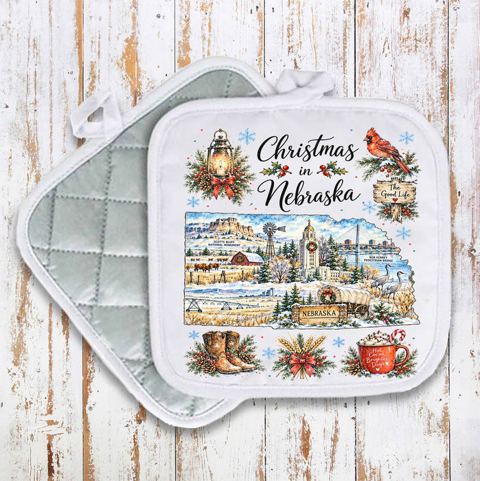 Christmas in Nebraska State Map Pot Holder