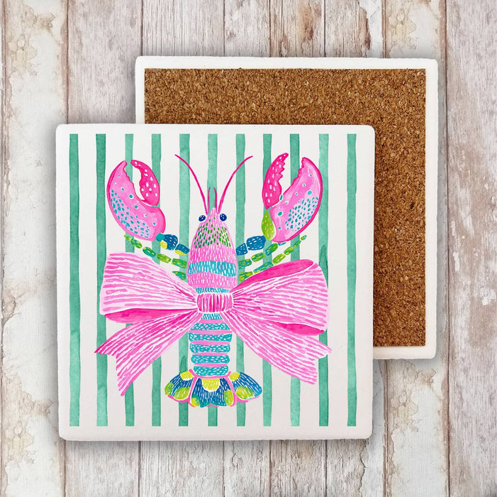 Coastal Colorful Lobster Bow Stone Coaster