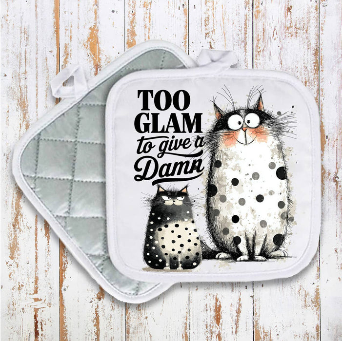 Cat Too Glam to Give a Damn Pot Holder Oven Mitt