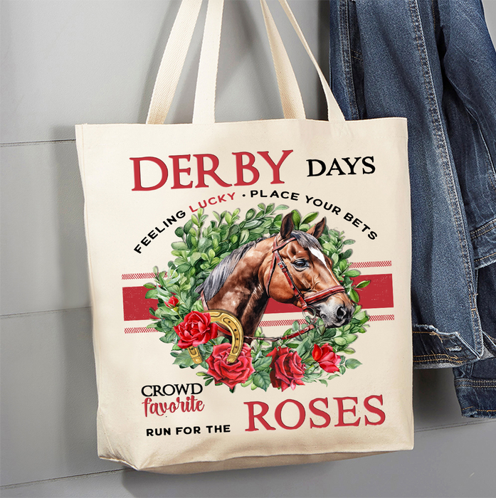 Derby Days and Roses Horses Canvas Tote Bag