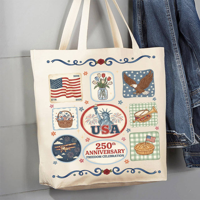 Patriotic Collage 250 Anniversary America Canvas Tote Bag