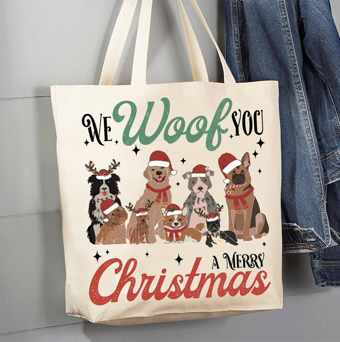 We Woof You Merry Christmas Dogs Canvas Tote Bag