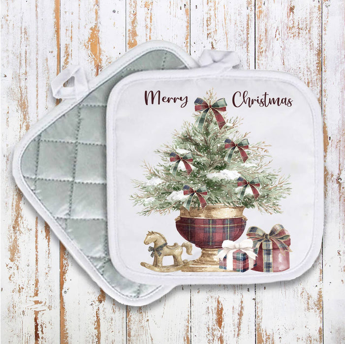 Christmas Tree Burgundy Velvet Pot Holder