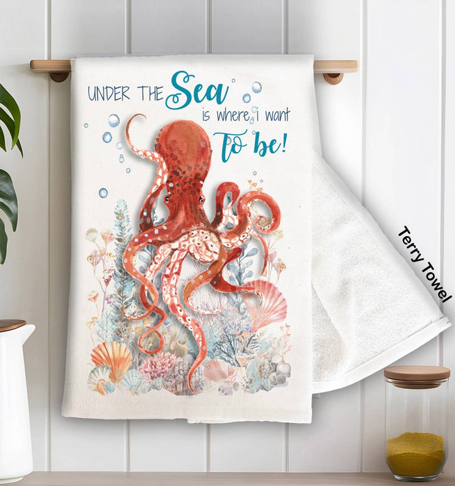 Under the Sea Octopus Coastal Kitchen Terry Towel
