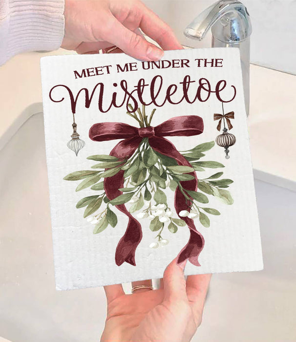 Christmas Meet me under Mistletoe Swedish Dishcloth
