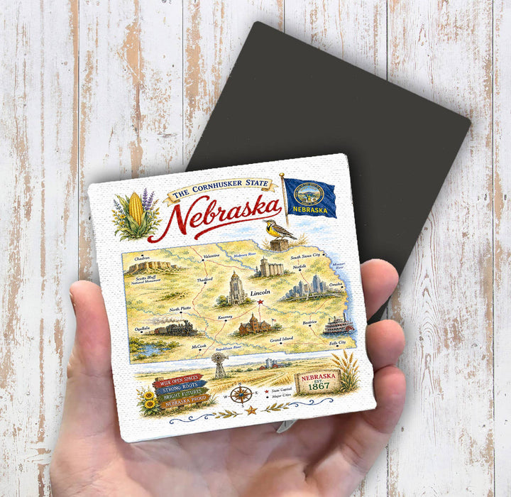 Nebraska State Map Landmark Magnet Fridge