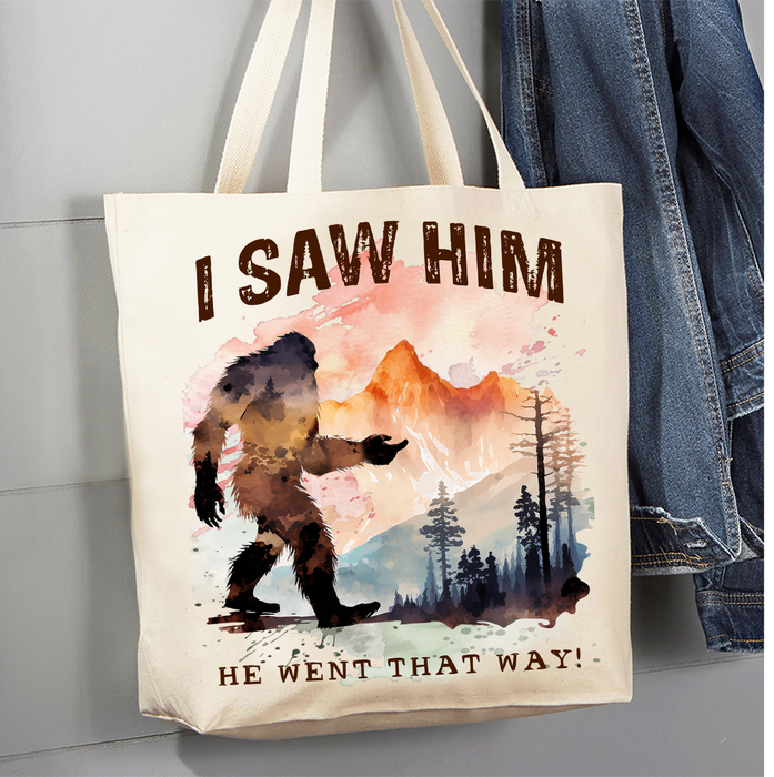 I Saw Him Big Foot Sasquatch Canvas Tote Bag