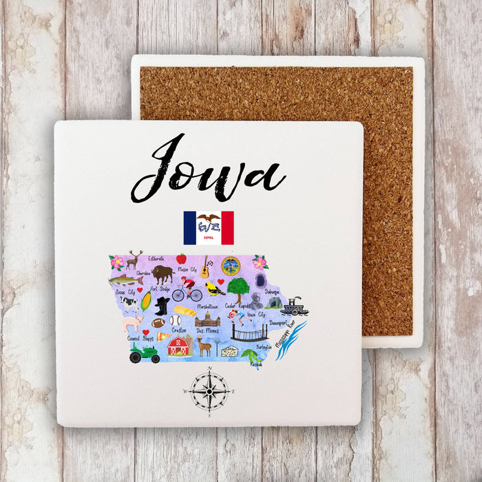 Iowa State Map Souvenir Stone Coaster