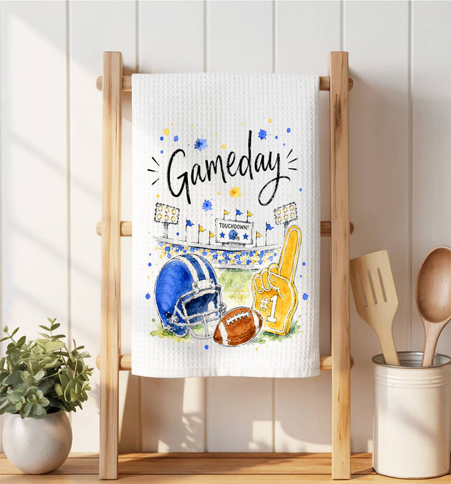 Gameday Football Royal Blue & Gold Waffle Weave Towel