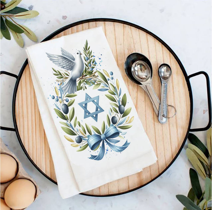 Hanukkah Olive Branch Dove Tea Towel