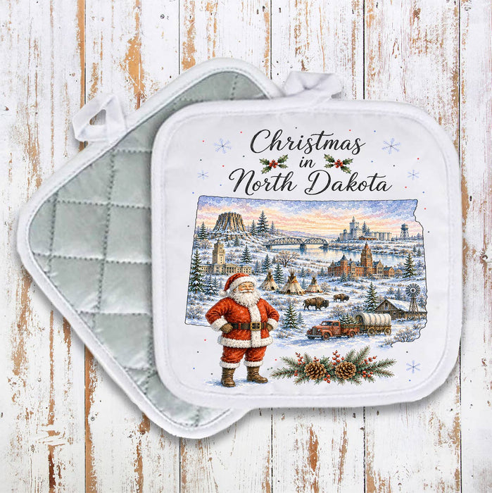 Christmas in North Dakota State Map Pot Holder