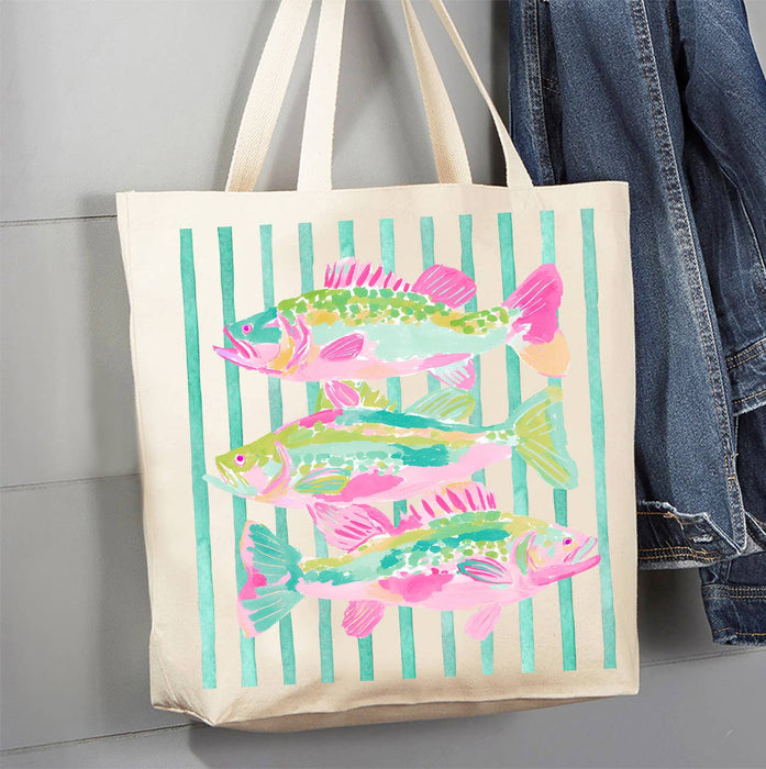 Coastal Colorful Fish Pastel Colors Canvas Tote Bag