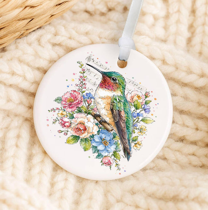 Spring Flowers Hummingbirds Musical Ornament