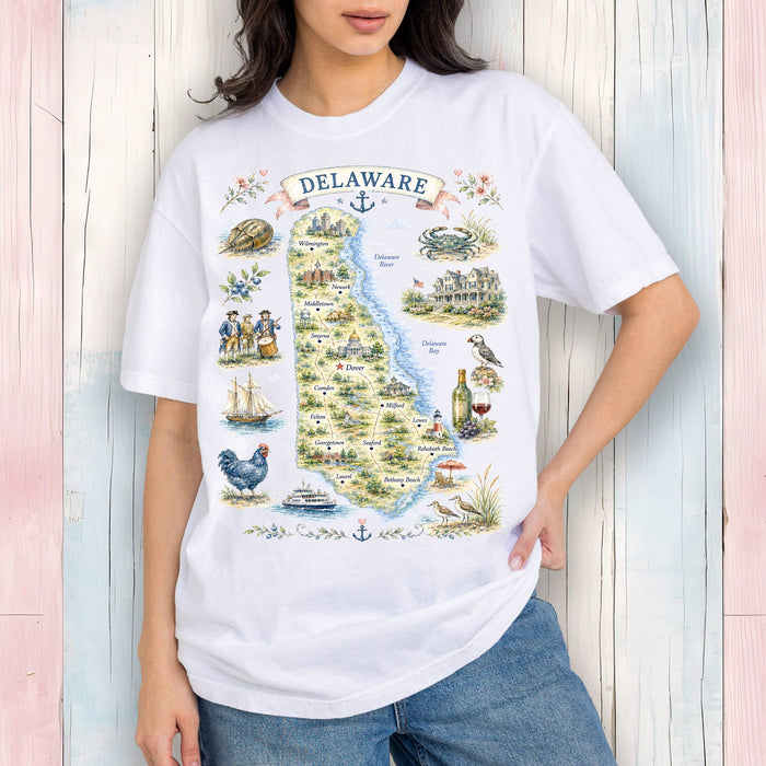 Delaware State Map Landmark T-Shirt