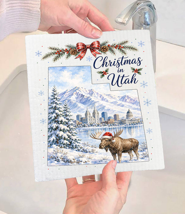 Christmas in Utah State Map Swedish Dishcloth