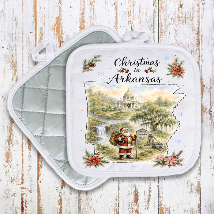 Christmas in Arkansas State Map Pot Holder