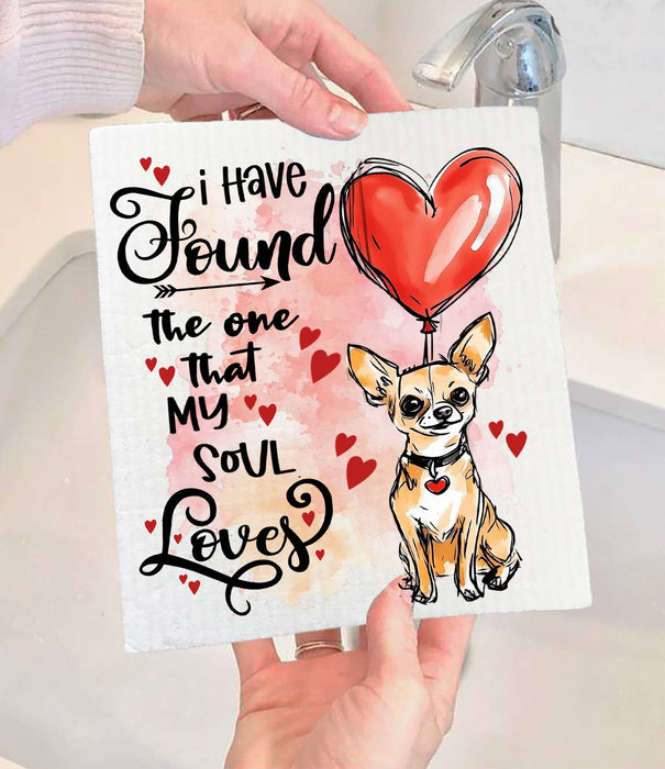 Dog Chihuahua Found My Love Valentine Swedish Dishcloth