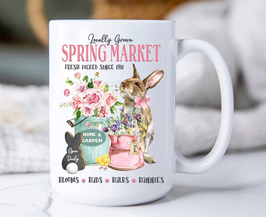 Spring Farmers Market Bunnies Flowers Coffee Mug