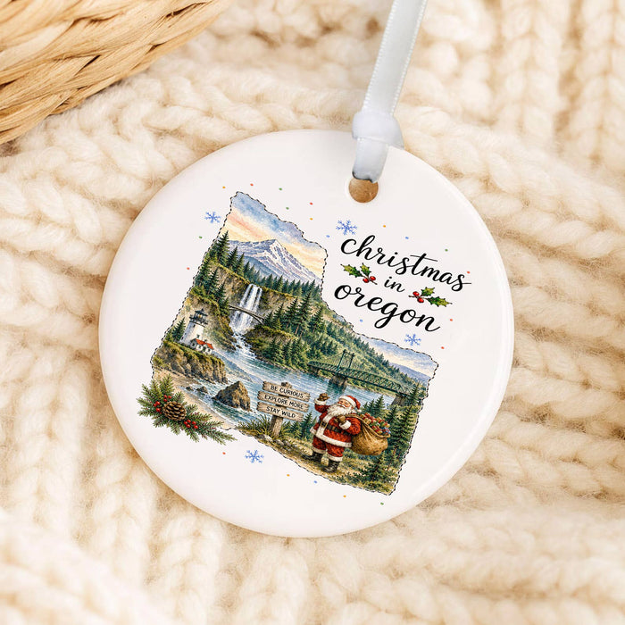 Christmas in Oregon State Map Ornament
