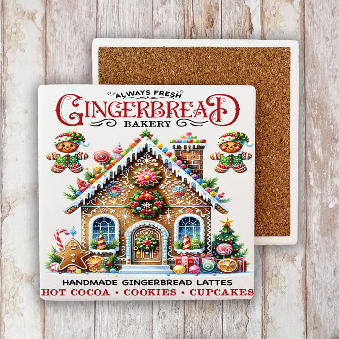 Christmas Gingerbread Bakery House Stone Coaster