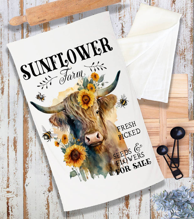 Highland Cow Sunflower Farm Terry Cloth Towel