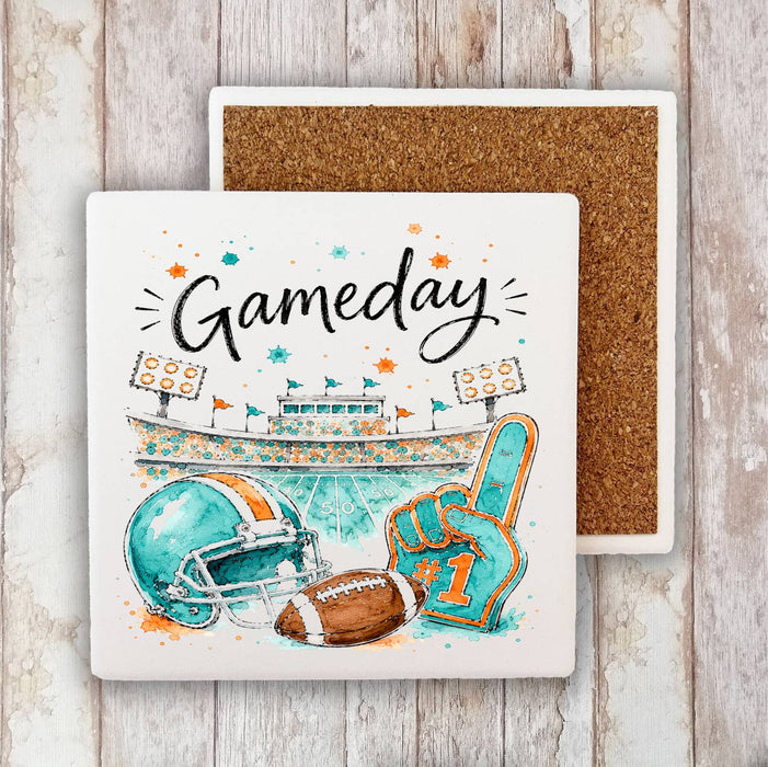 Gameday Football Aqua & Orange Stone Coaster