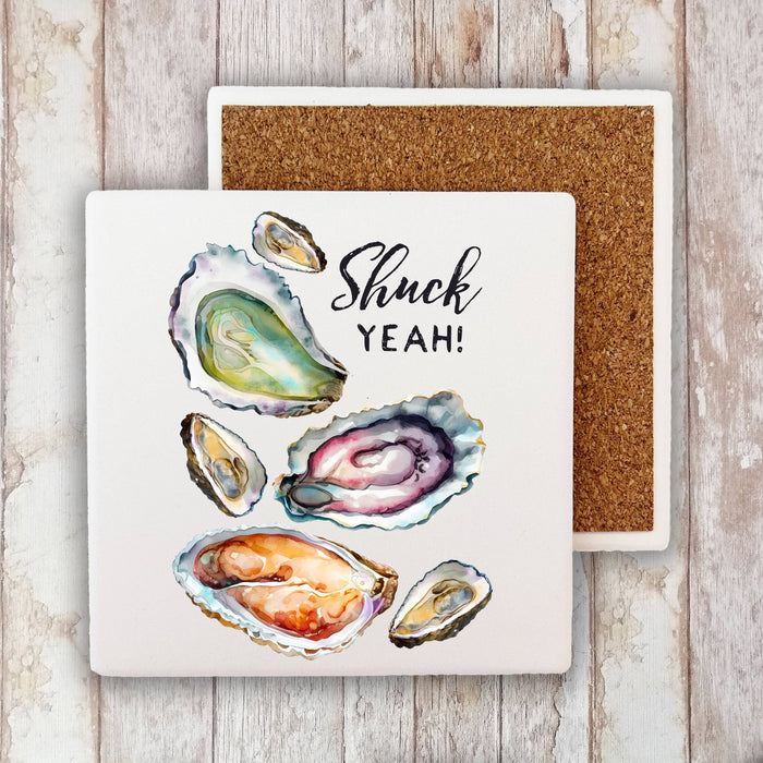 Oysters Shuck Yeah Coastal Beach Stone Coaster