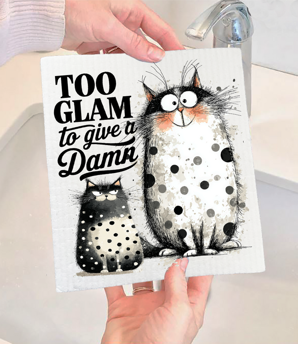 Cat Too Glam to Give a Damn Swedish Dishcloth