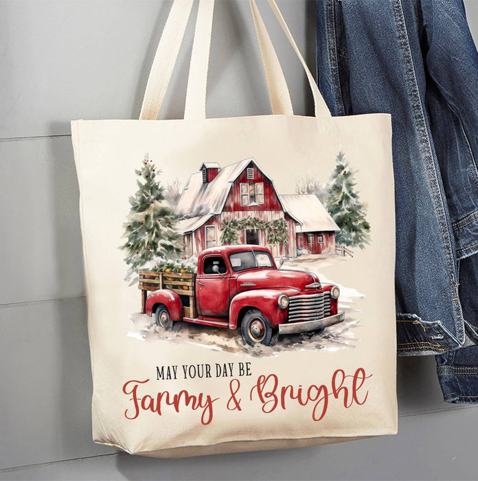 Farmy & Bright Christmas Country Canvas Tote Bag