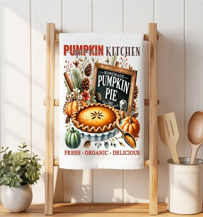 Fall Autumn Pumpkin Pie  Waffle Weave Towel