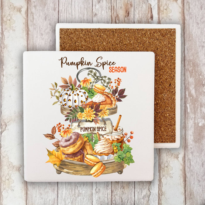 Fall Autumn Pumpkin Spice 2 Tier Tray  Stone Coaster