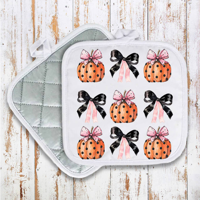 Halloween Pumpkins and Bows Pot Holder Oven Mitt