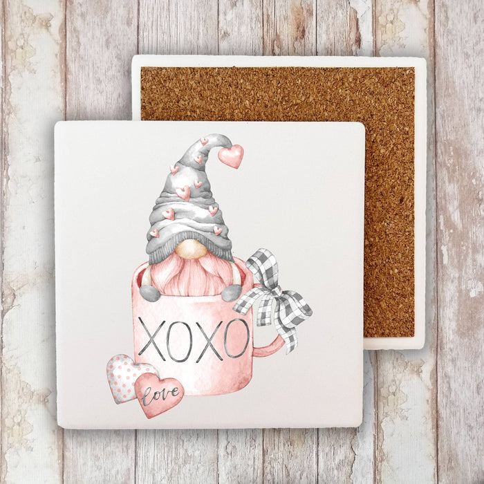 Valentine Gnome Love Coffee Cup Flour Sack Stone Coaster