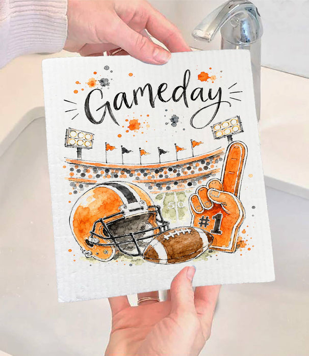 Gameday Football Orange & Black Swedish Dishcloth