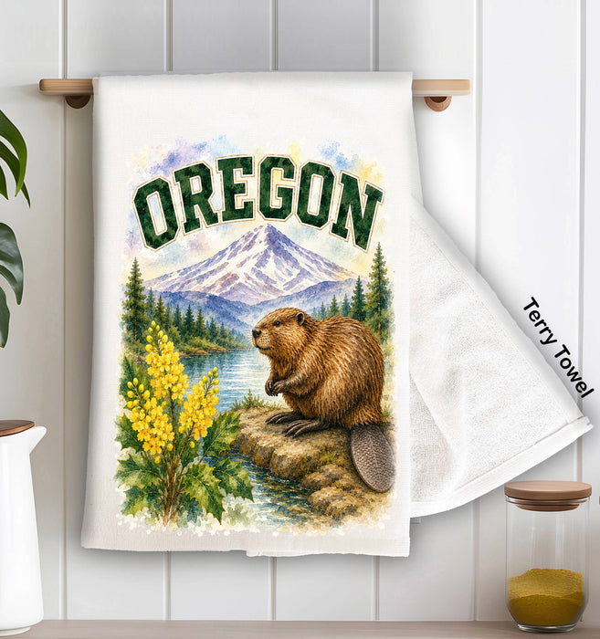 Oregon State Bird and Animal Kitchen Terry Towel