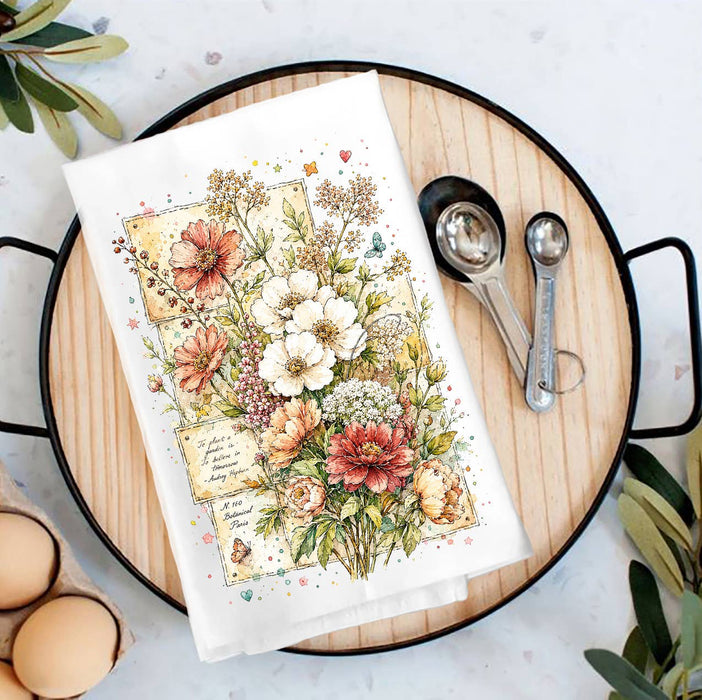 Vintage Spring Wild Flowers Tea Towel