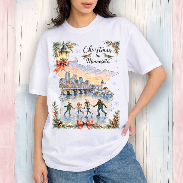 Christmas in Minnesota State Map T-Shirt