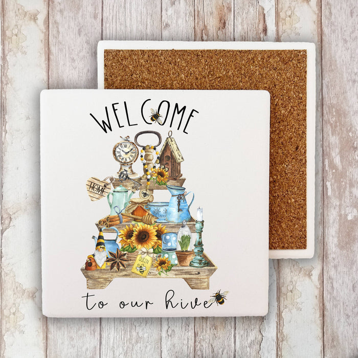 Welcome to the Hive Honey Bees Stone Coaster