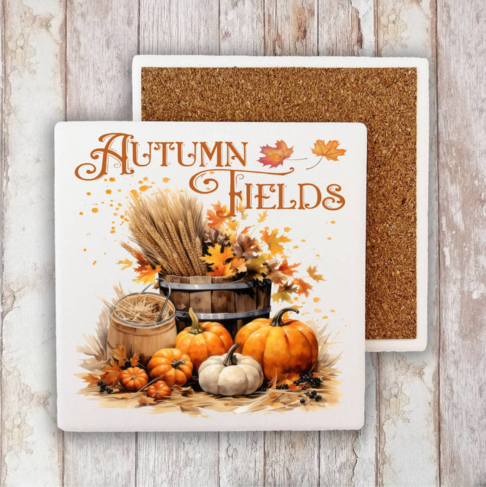 Autumn Fields Pumpkin Harvest Stone Coaster