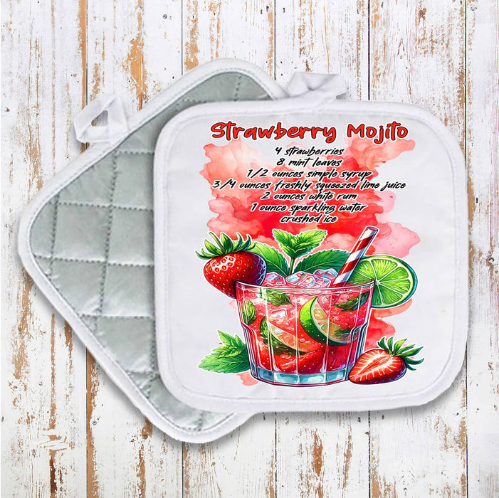 Summer Cocktail Strawberry Mojito Pot Holder Oven Mitt